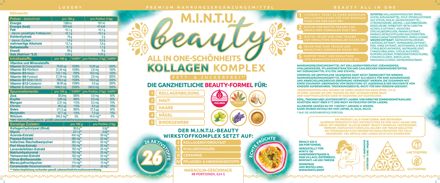 M.I.N.T.U. Beauty Kollagen Komplex zuckerfrei, 48 Portionen