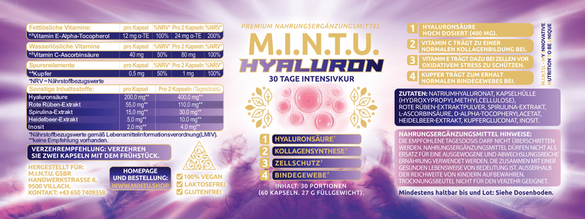 MINTU Hyaluron Intensivkur – Hyaluron Kapseln vegan - MINTU Shop