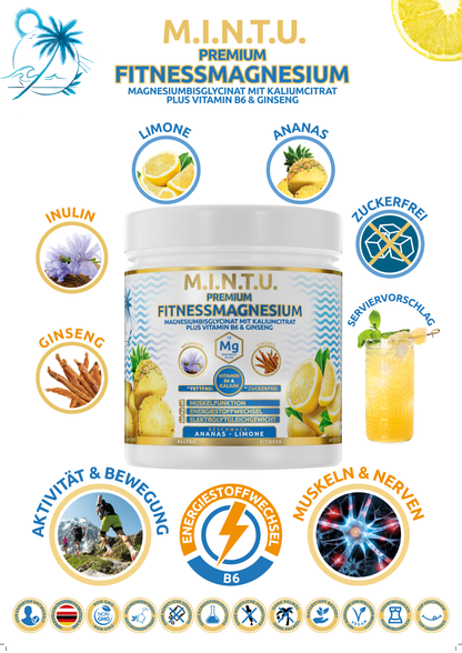 Magnesiumbisglycinat mit Ginseng, Inulin, Zitrone und Ananas von MINTU