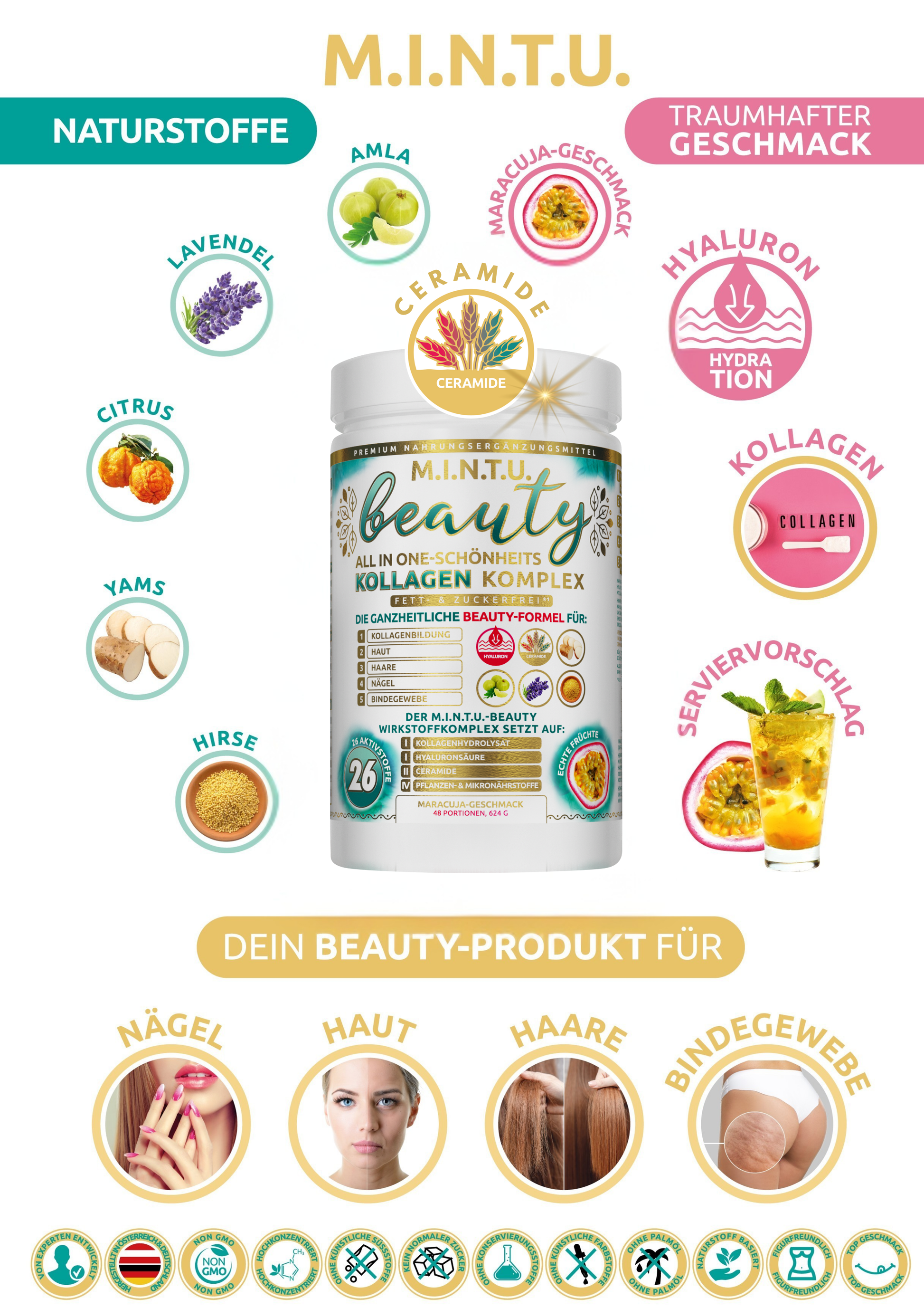 Nährwerte und Zutatenliste des MINTU Beauty Kollagen Komplex