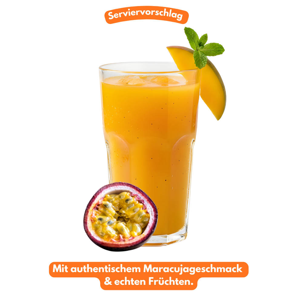 Zubereitetes MINTU Beauty Kollagen Getränk – fruchtiger Maracuja-Geschmack