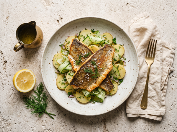 Forellenfilet mit lauwarmem Kartoffel-Gurken-Salat