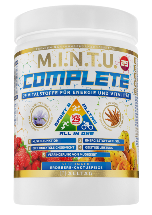 MINTU Complete All-in-One Erdbeere-Kaktusfeige – Nahrungsergänzung mit 29 Vitalstoffen, Ginseng, Ashwagandha und Inulin