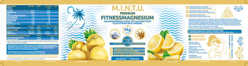 MINTU Premium Fitness Magnesium lemon-pineapple sugar-free (2-month supply pack) - MINTU Shop