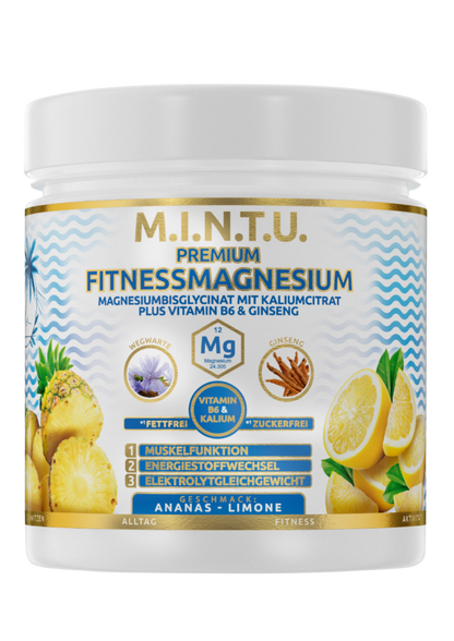 M.I.N.T.U. Premium Fitness Magnesium Ananas-Limone, freigestellte Produktdose