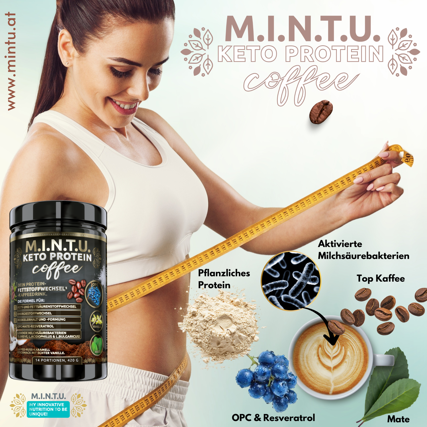 Fettstoffwechsel unterstützender M.I.N.T.U. Protein-Kaffee mit pflanzlichem Protein und Mate