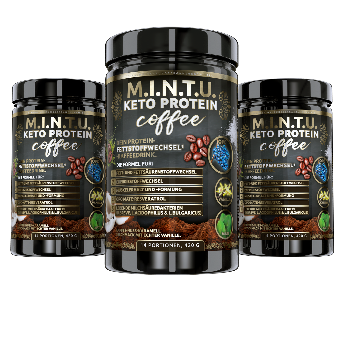M.I.N.T.U. Protein-Kaffee – Keto Protein Coffee Produktfoto im Dreier-Set