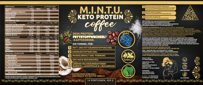Nährwertangaben und Inhaltsstoffe des M.I.N.T.U. Protein-Kaffees auf dem Produktetikett