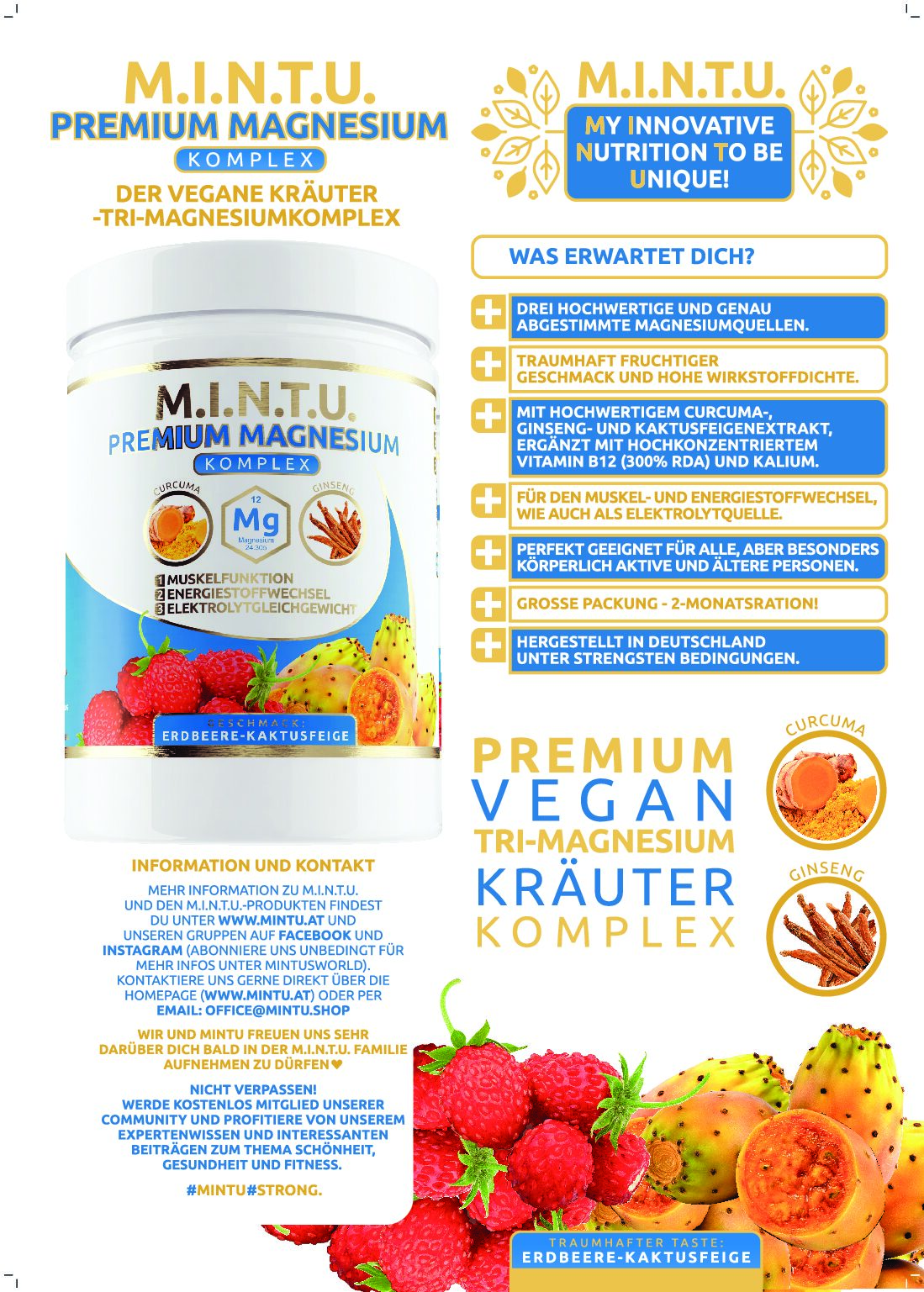 M.I.N.T.U. Premium Sport Magnesium Erdbeere-Kaktusfeige | 2 Monate