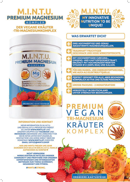 M.I.N.T.U. Premium Sport Magnesium Erdbeere-Kaktusfeige | 2 Monate